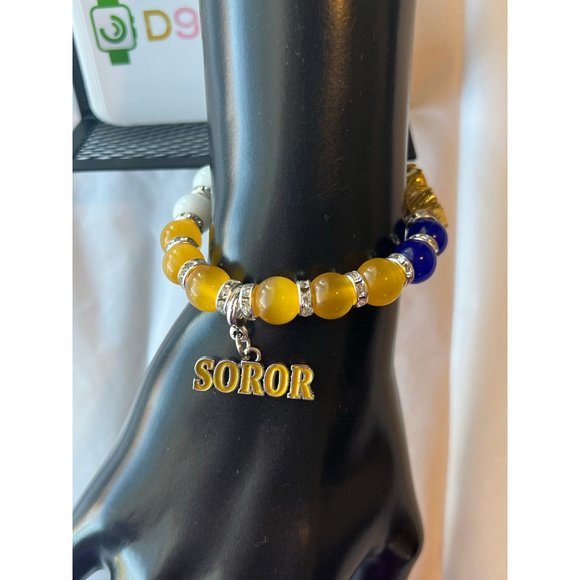 Sigma Gamma Rho Bling Natural Agate Soror Charm Bracelet - Picture 2 of 11